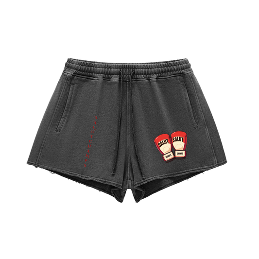 Snow Washed Raw Edge Drawstring Shorts